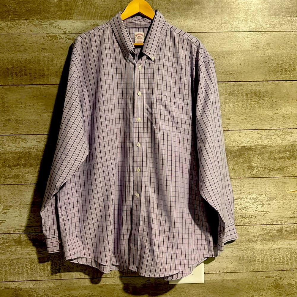 EUC Brooks Brothers Purple Plaid Collared Button-Up Mens Dress Shirt sz. XXL